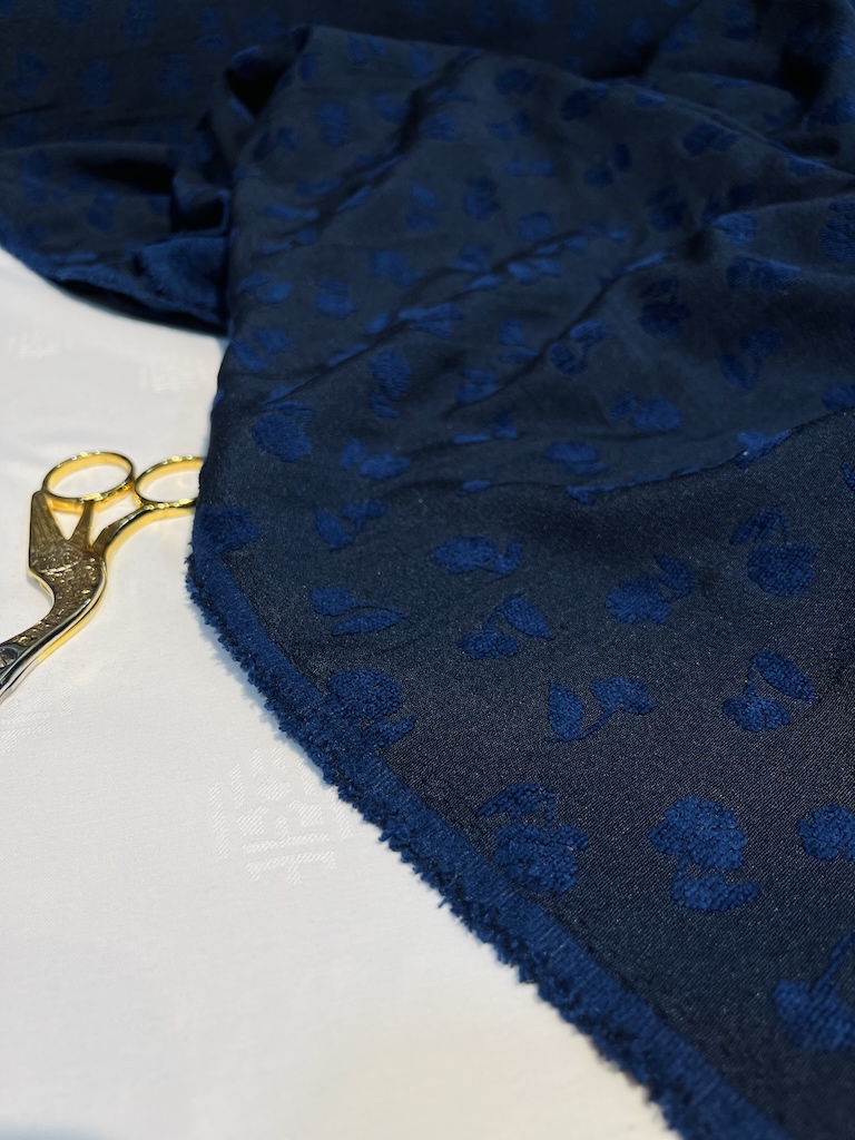 3211146433 a پارچه ژاکارد Indigo Flocked Rose Jacquard - Image 1